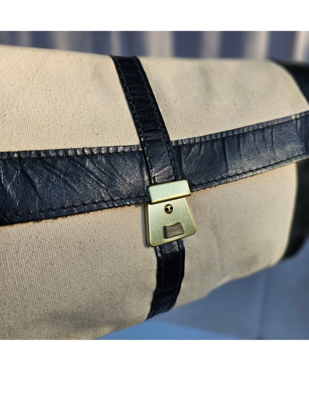 Vintage Canvas & Leather Clutch with Gold Clasp